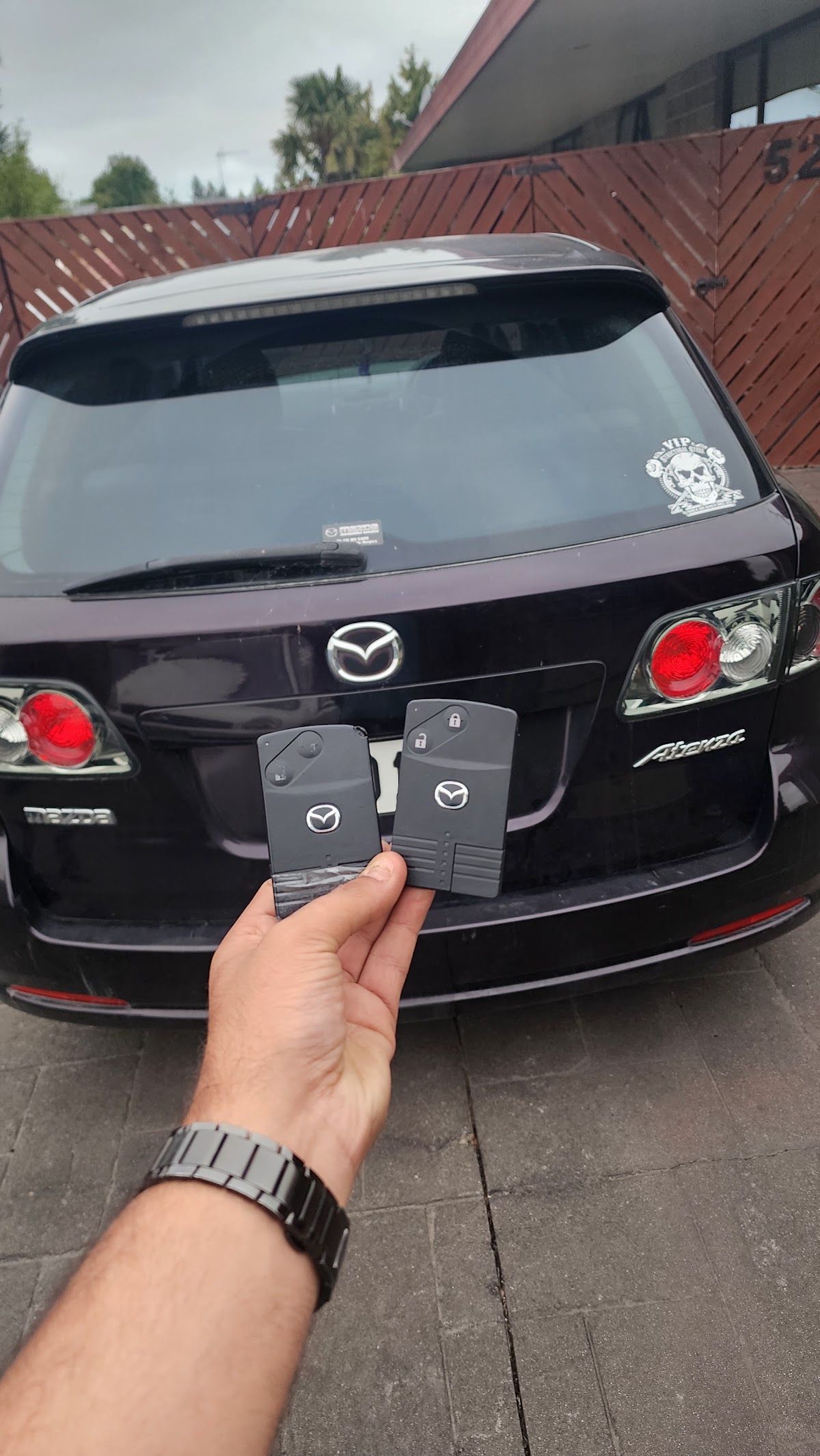Two Mazda card keys cut and programmed for a Mazda Atenza