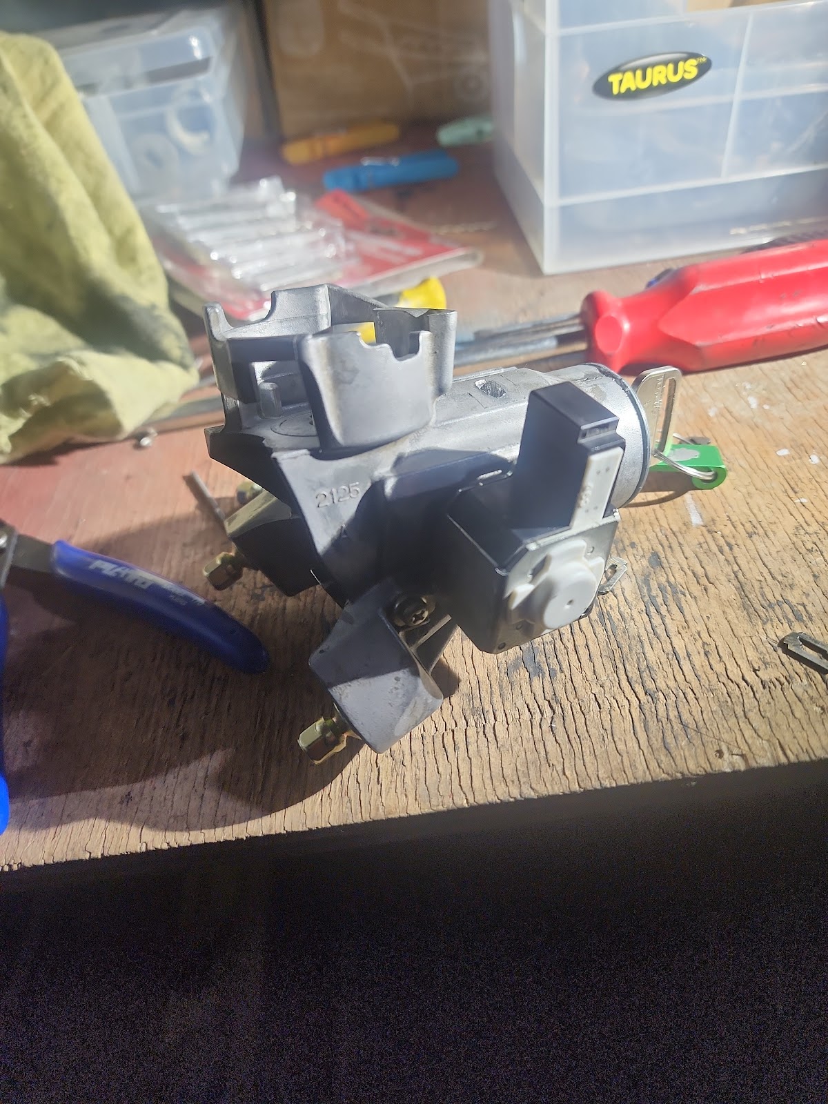 Ignition lock assembly rebuilt on the workbench with a new key